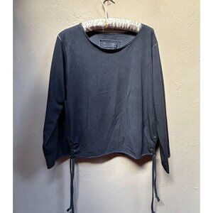 Luukaa Top Womens Round Neck Lace-Up Side Blouse Size 8 Charcoal Long Sleeve